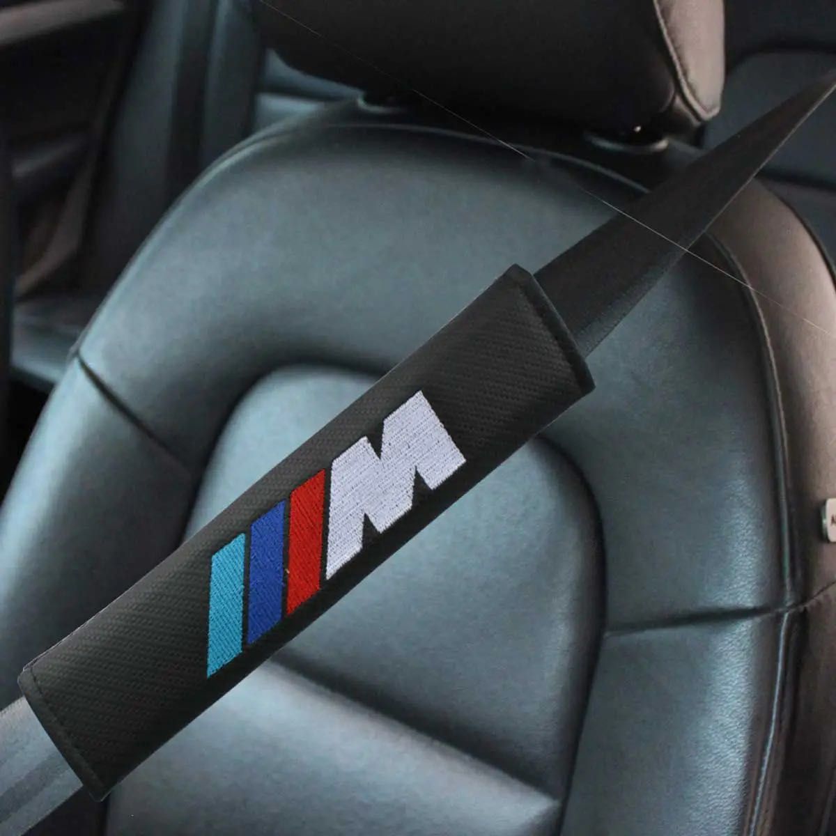 2個セット BMW Mスポーツ ビーエムダブリュー カーボンファイバー シートベルトパッド カバー ショルダーパッド ロゴ刺繍 n