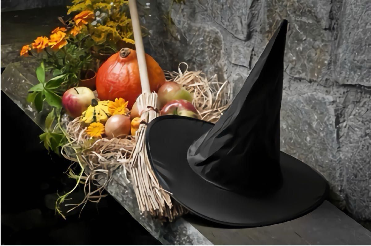 イベント　魔法使い　魔女　コスプレ　定番　とんがりハット　帽子　ブラック　大人サイズ　ハロウィン　クリスマス