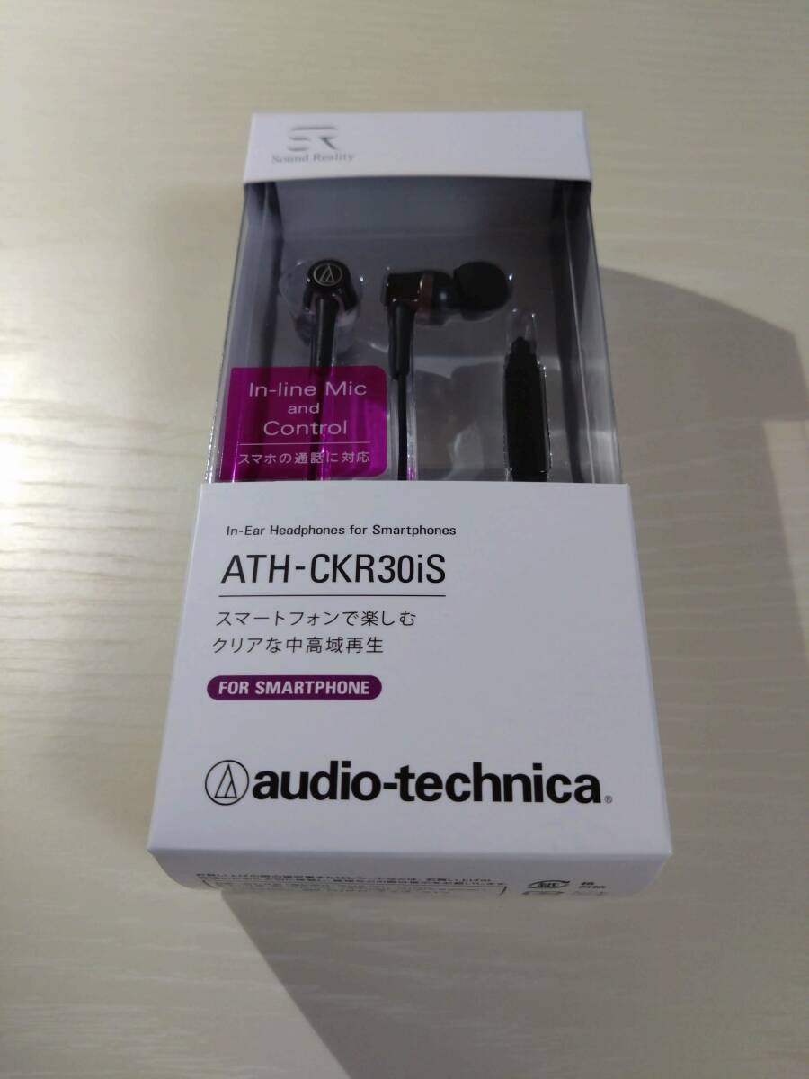 インナーイヤーヘッドホン　audio-technica　リモコン　マイク付き　 ATH-CKR30iS_画像1