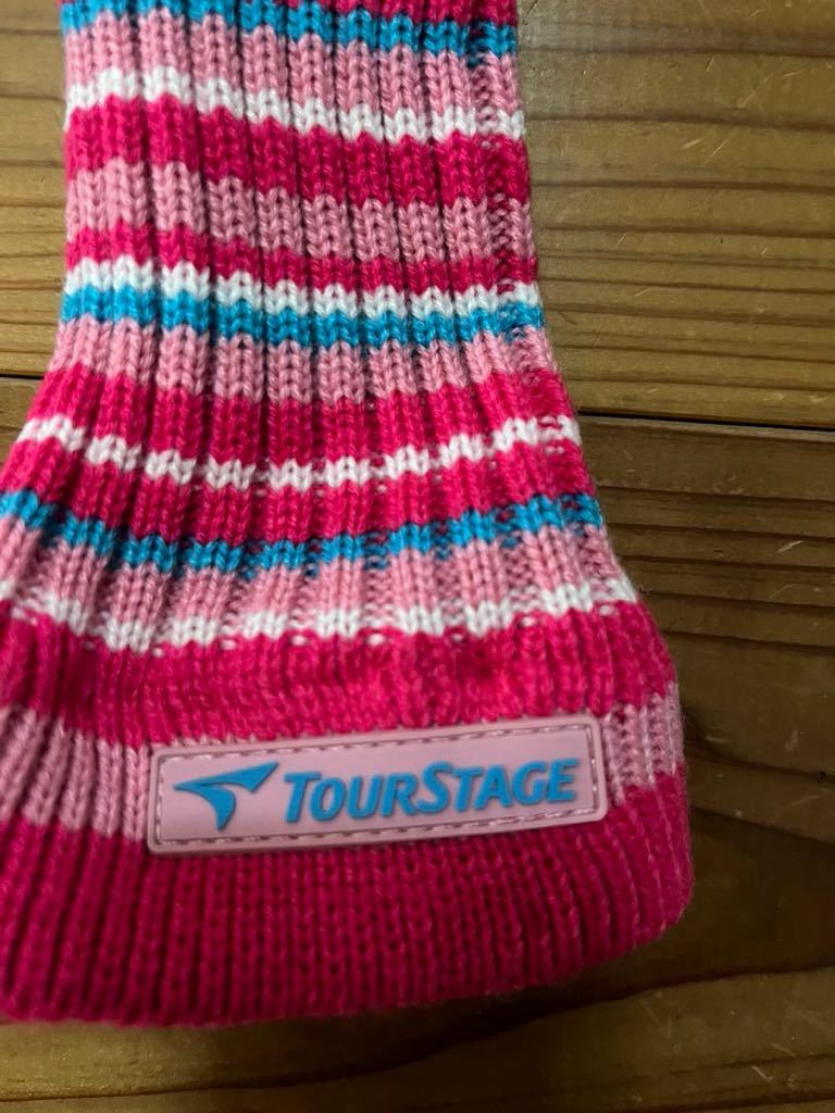 送料込み！TOUR STAGE ぼんぼり ニット ヘッドカバー ピンク ツアーステージ ゴルフ ゴルフグッズ ボーダー_画像3