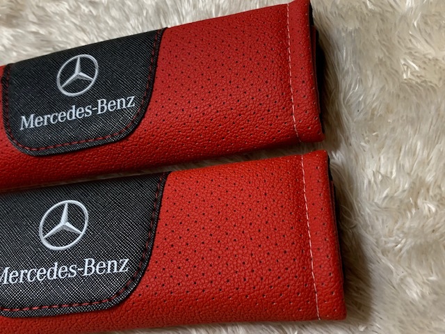  Mercedes Benz Logo red leather seat belt pad 