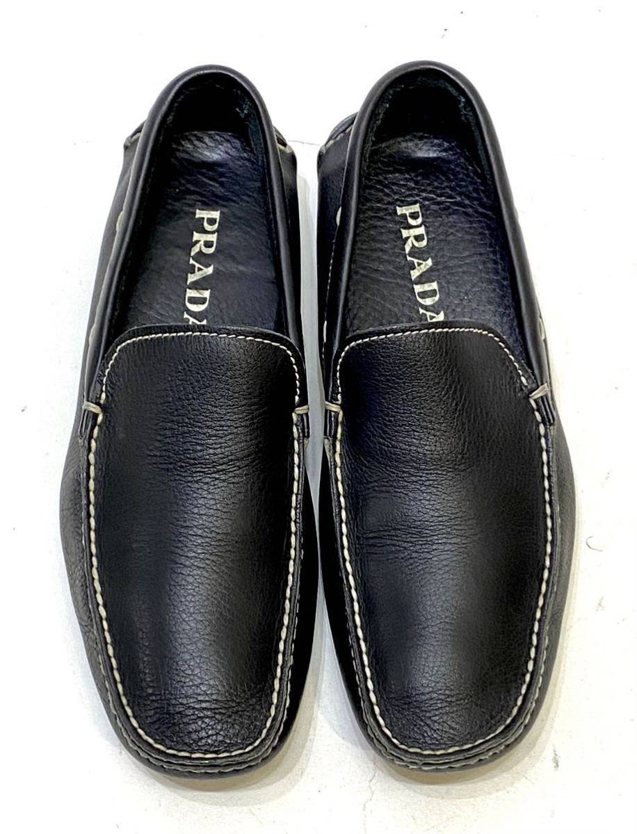 ★PRADA MENS レザードライビングシューズ プラダ モカシン スリッポン ローファー ドレスshoes 黒 ブラック 7 26cm★_画像2