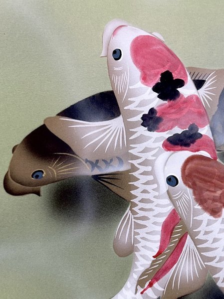［模写］東石「鯉図」絹本 金泥 鳥獣 日本画 絵画 日本美術 掛軸 C020701_画像7