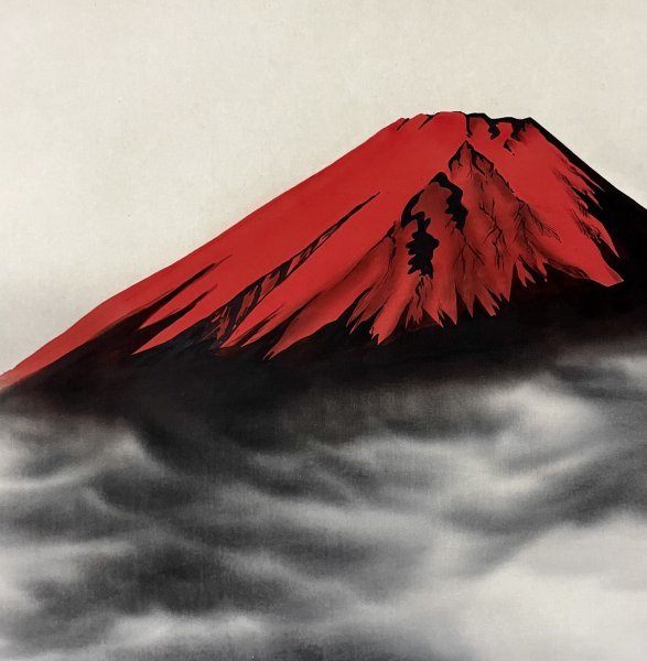 ［真作］佐藤景月 作「赤富士に鶴」絹本 花鳥図 鳥獣 日本画 絵画 日本美術 掛軸 C013014の画像7