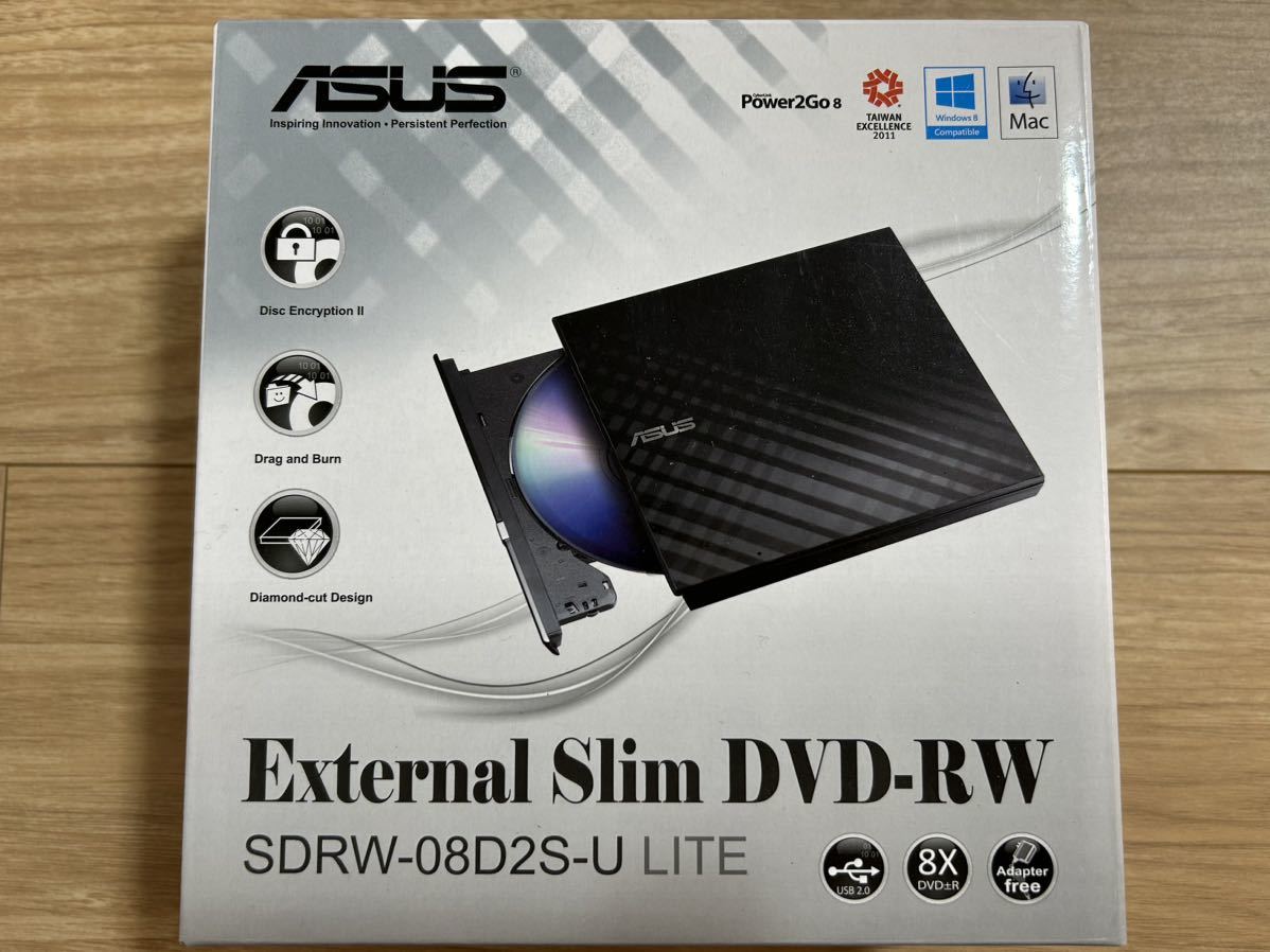 中古 ASUS External Slim DVD-RW SDRW-08D2S-U LITE USB2.0 DVD±RW 8X 外付けDVD±RW光学スリム ドライブ DVDマルチドライブ_画像1