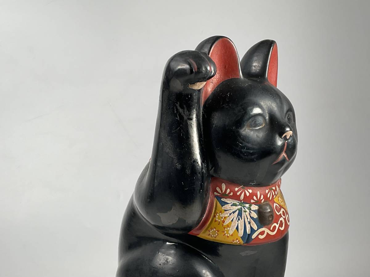 黒招き猫　招き猫　貯金箱　陶器　置物　アンティーク　レトロ　高さ約２７cm_画像2