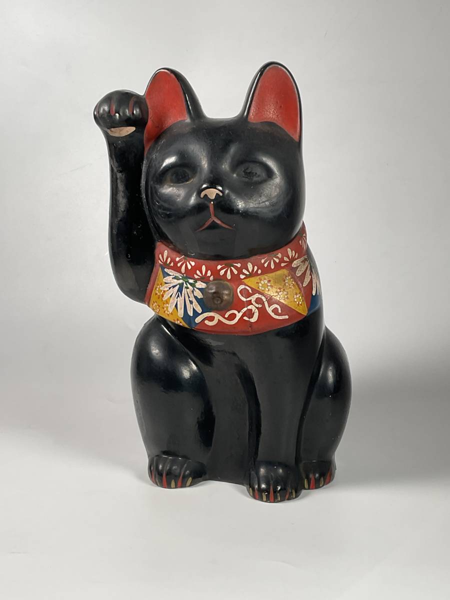 黒招き猫　招き猫　貯金箱　陶器　置物　アンティーク　レトロ　高さ約２７cm_画像1