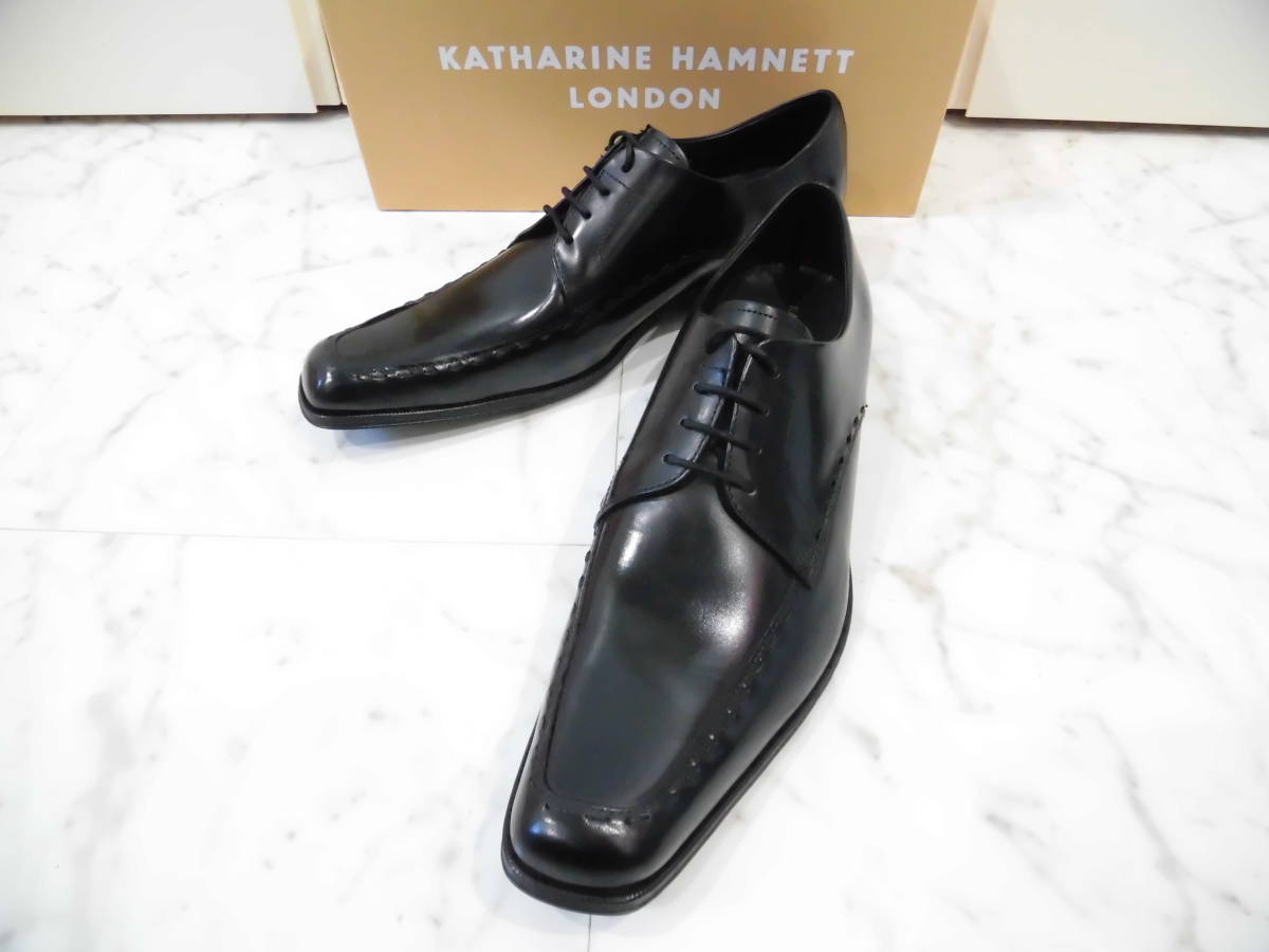 【新品未使用箱付】KATHARINE HAMNETT LONDON キャサリン ハムネット ロンドン ビジネスシューズ 26.0㎝ レザー 革靴 34603 BLACK 26㎝