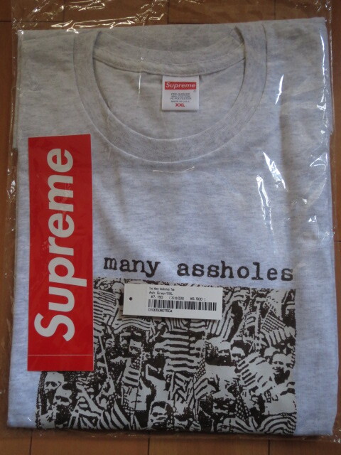 送料無料 希少 ビッグサイズ XXL Supreme Too Many Assholes Tee Tシャツ グレー 正規品 Made in USA 新品未使用 タグ、ステッカー付き