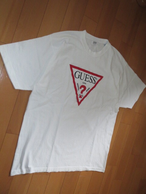 送料無料発送 GUESS プリントTシャツ 白 ビッグサイズ L XL 2XL 正規品 MADE IN USA 綿100% 厚地 とても美品