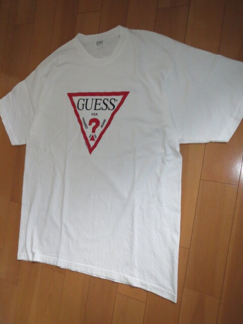 送料無料発送 GUESS プリントTシャツ 白 ビッグサイズ L XL 2XL 正規品 MADE IN USA 綿100% 厚地 とても美品