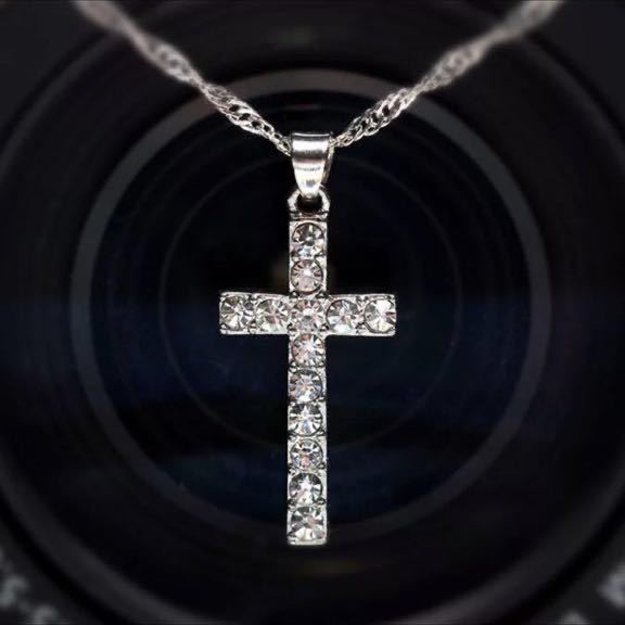 新品　AAA CZ ダイヤモンド　クロスネックレス　シルバー　ダイヤ　十字架　ダイヤモンドネックレス　クロス　シンプル プチプラ　送料無料