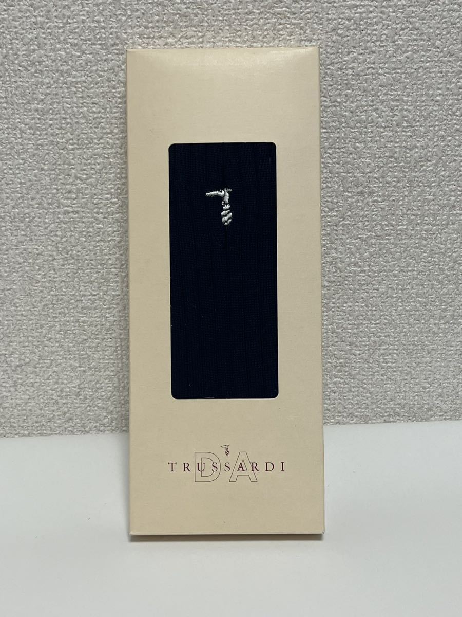 【送料無料】新品/未使用/メンズ/靴下 /ソックス/TRUSSARDI/トラサルディ /サイズ:25/綿100%/ダークブルー_画像1