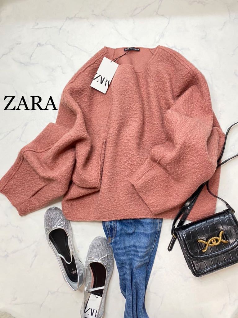 ZARA ザラ★タグ付き未使用★大人可愛い★ゆったり ブークレー スウェットシャツ プルオーバートップス ニット風★ピンク系 Mサイズ yz0250_画像1