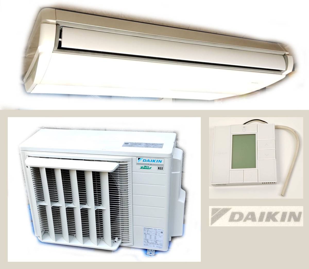 〓 1) 世田谷渡し推奨 DAIKIN/ダイキン 天井吊型業務用エアコンEco-Zeas SZRH80BFV (FHP80DJ/RZRP80BDV) リモコン有 現状 単相200V 21年 ε_画像1