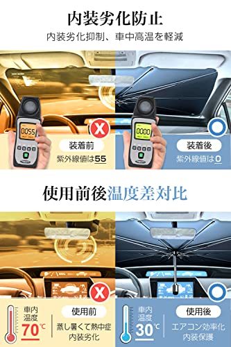 【訳有未使用】【強化版 10本骨 & 折り畳み式】 サンシェード 車 フロント 車用 傘型 パラソル 遮光 遮…_C_860_画像4