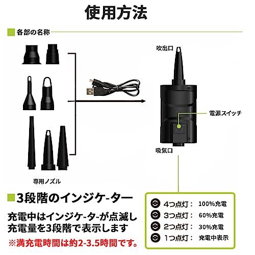 【訳有未使用】【2024年新登場】電動エアーポンプ 5000Ah 強力400L/分 空気入れ・空気抜き 両対応…_C_951_画像7