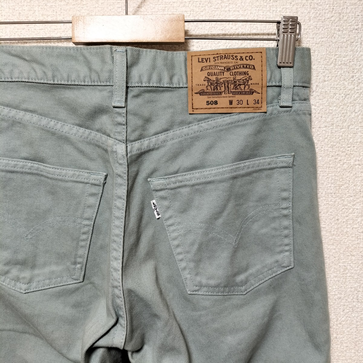 希少☆90s Vintage OLD Levi's 508 カラーデニム ジーンズ ジーパン ストレート ミントグリーン W30 オールド リーバイス 日本製 古着 USED