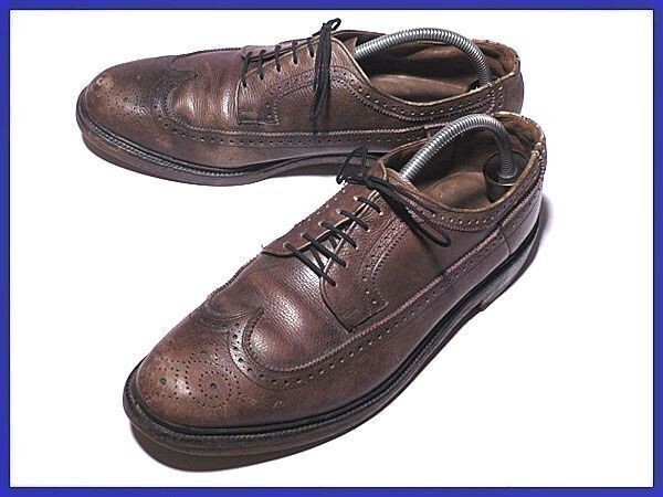 60s-70s?希少ビンテージ★タウンクラフトTOWNCRAFT★外側V-Cleat*ロングウイングチップ【11D/B 28.0-28.5/暗茶] アメリカンブローグ◆7J16