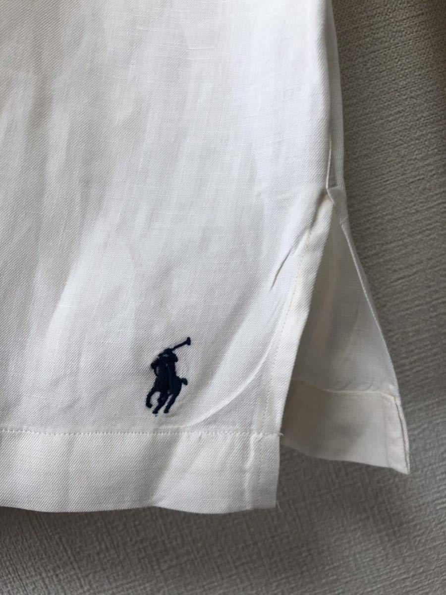 90's Polo by Ralph Lauren ポロ ラルフローレン ビンテージ 開襟 オープンカラー ループ リネン シルク ボックス 長袖 シャツ 白 ホワイト_画像7