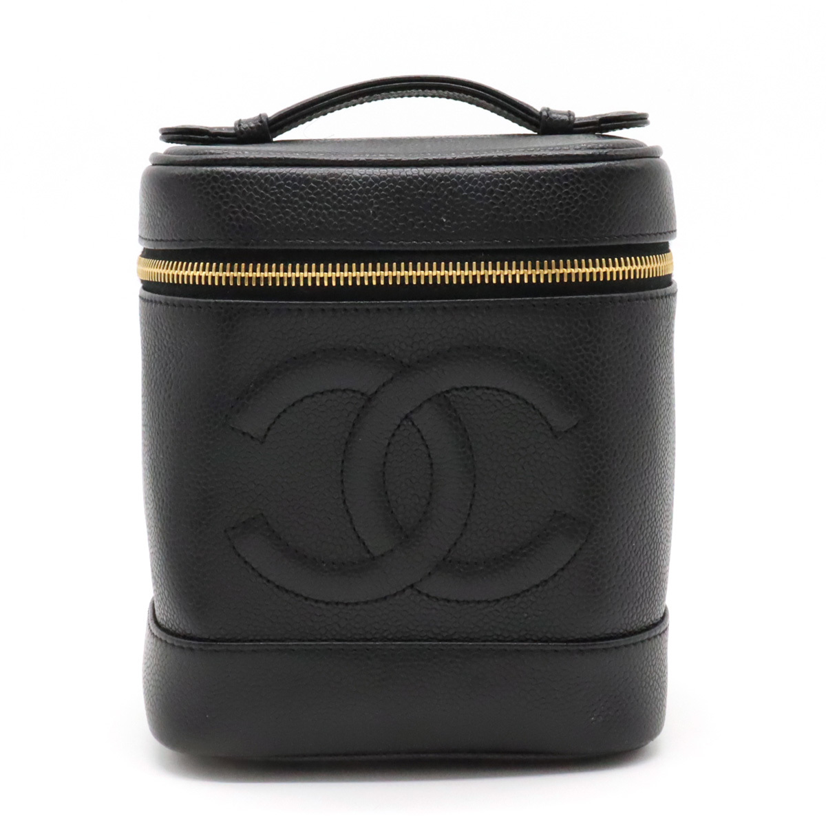 CHANEL Chanel caviar s gold here Mark vanity bag handbag make-up pouch cosme pouch leather black 