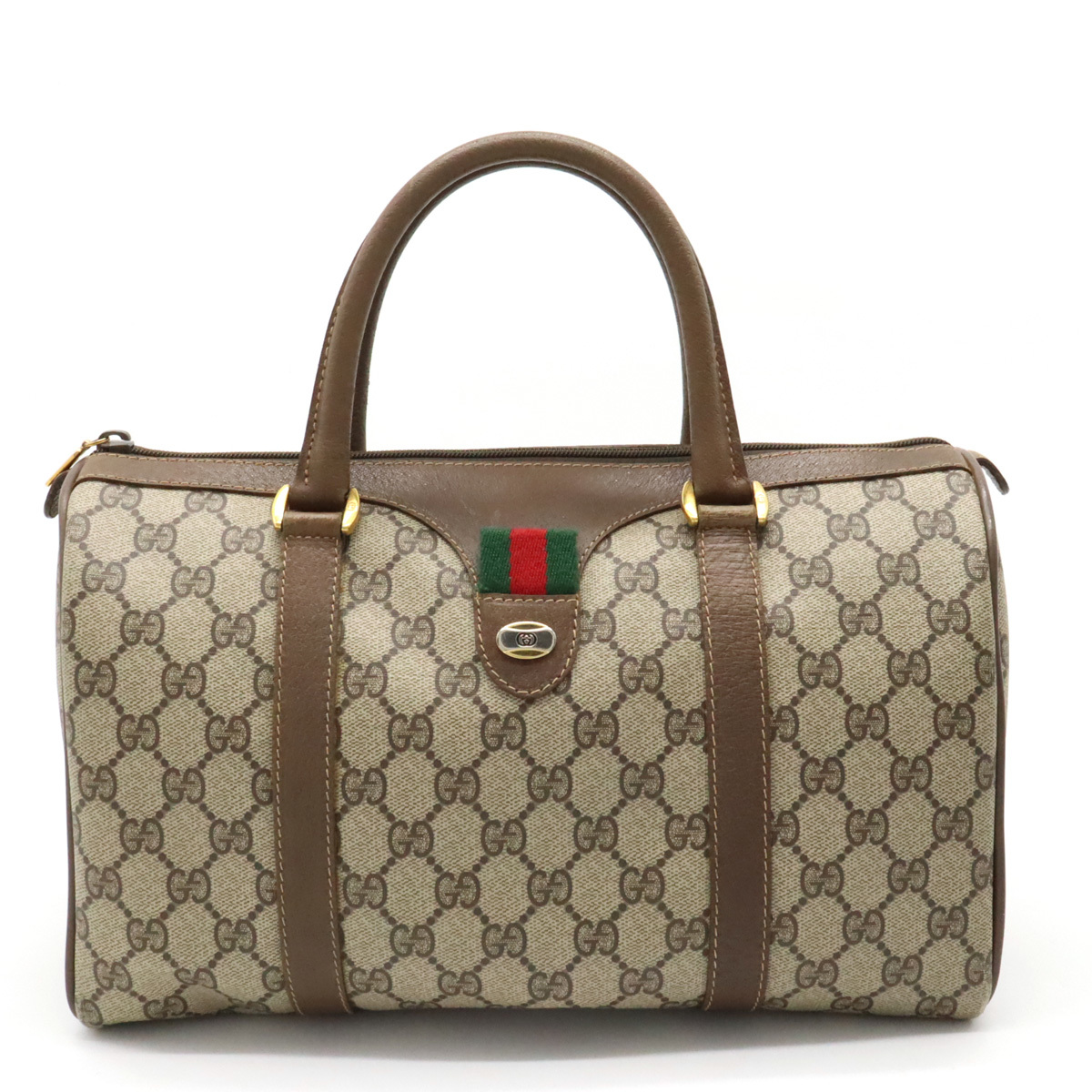 GUCCI グッチ オールドグッチ GGプラス シェリーライン ハンドバッグ ミニボストンバッグ PVC レザー ベージュ