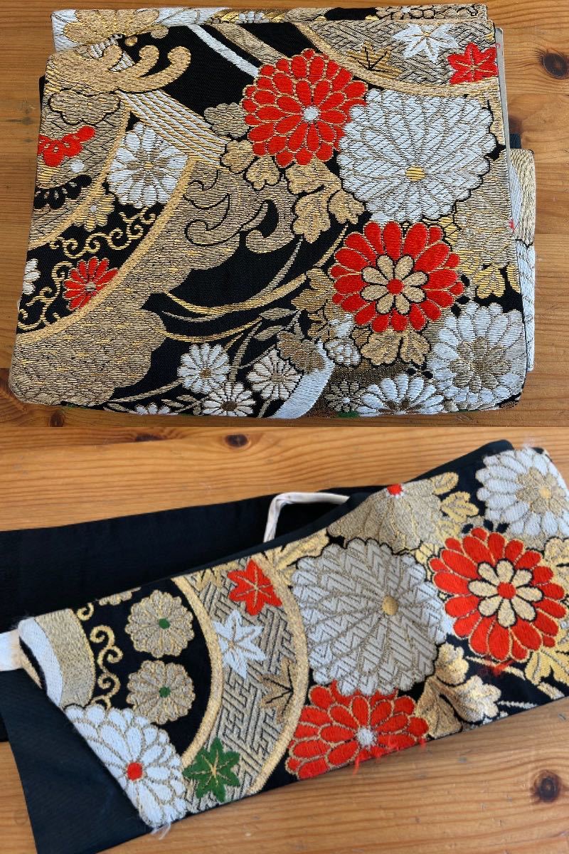 【2-33】 着物帯 帯しめ おまとめ 名古屋帯 袋帯 丹後ちりめん 金彩 花柄 刺繍 和装小物_画像5