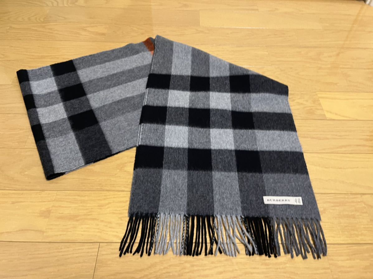 BURBERRY　バーバリー　マフラー　カシミア100％　大判マフラー　グレー　美品　送料無料!!!