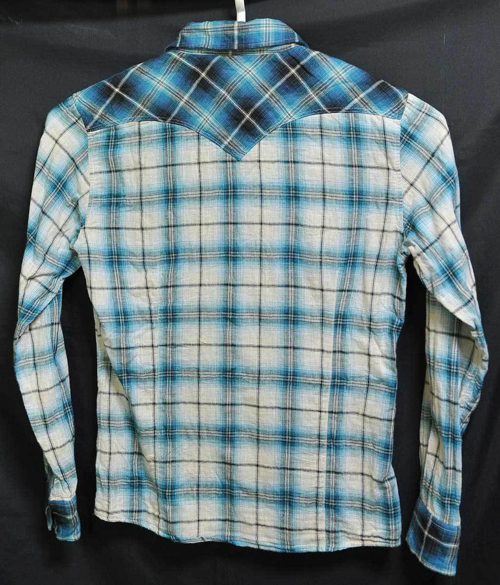 古着●トルネードマート 長袖シャツ ブルー ホワイト チェック M 袖まくり用のストラップあり_画像3