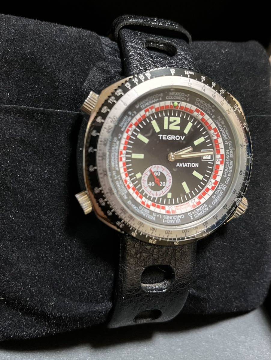 TEGROVabie-shon world таймер GMT 1970 годы не использовался товар наручные часы 