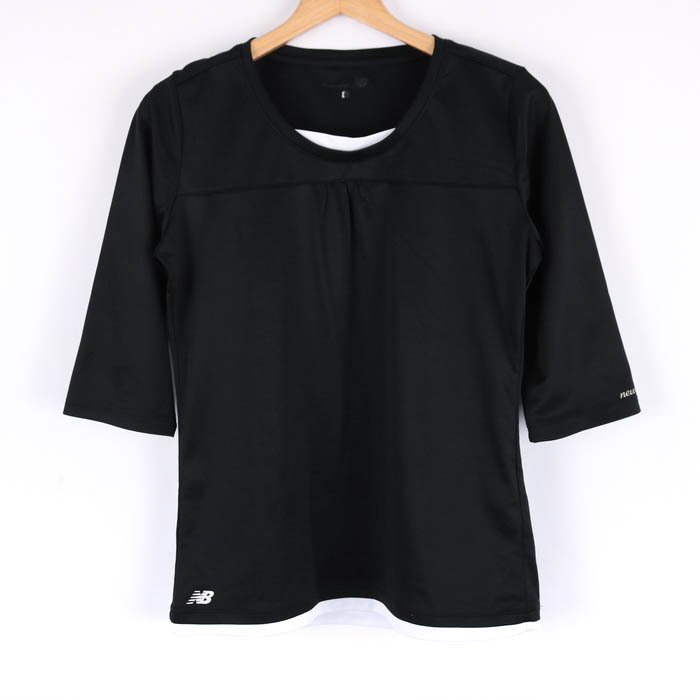 ニューバランス Tシャツ 5分袖 スポーツウエア トップス 黒 レディース Lサイズ ブラック NEW BALANCE_画像1