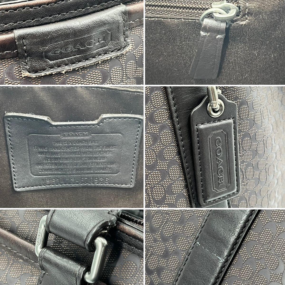 1円《 美品・定価10万 》COACH コーチ メンズ ビジネスバッグ ブリーフケース 2way ショルダー 大容量 多収納 シグネチャー ダークブラウン_画像8