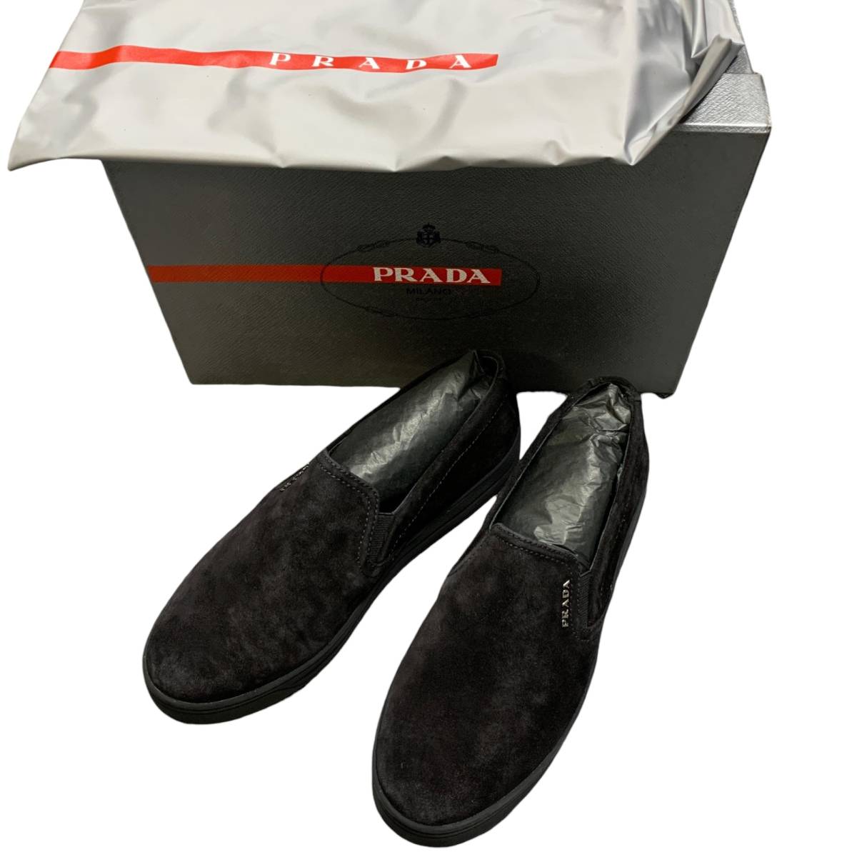 * unused goods *PRADA SPORT Prada sport suede Logo low cut sneakers slip-on shoes declared size 36 black sack attaching Q59075NC