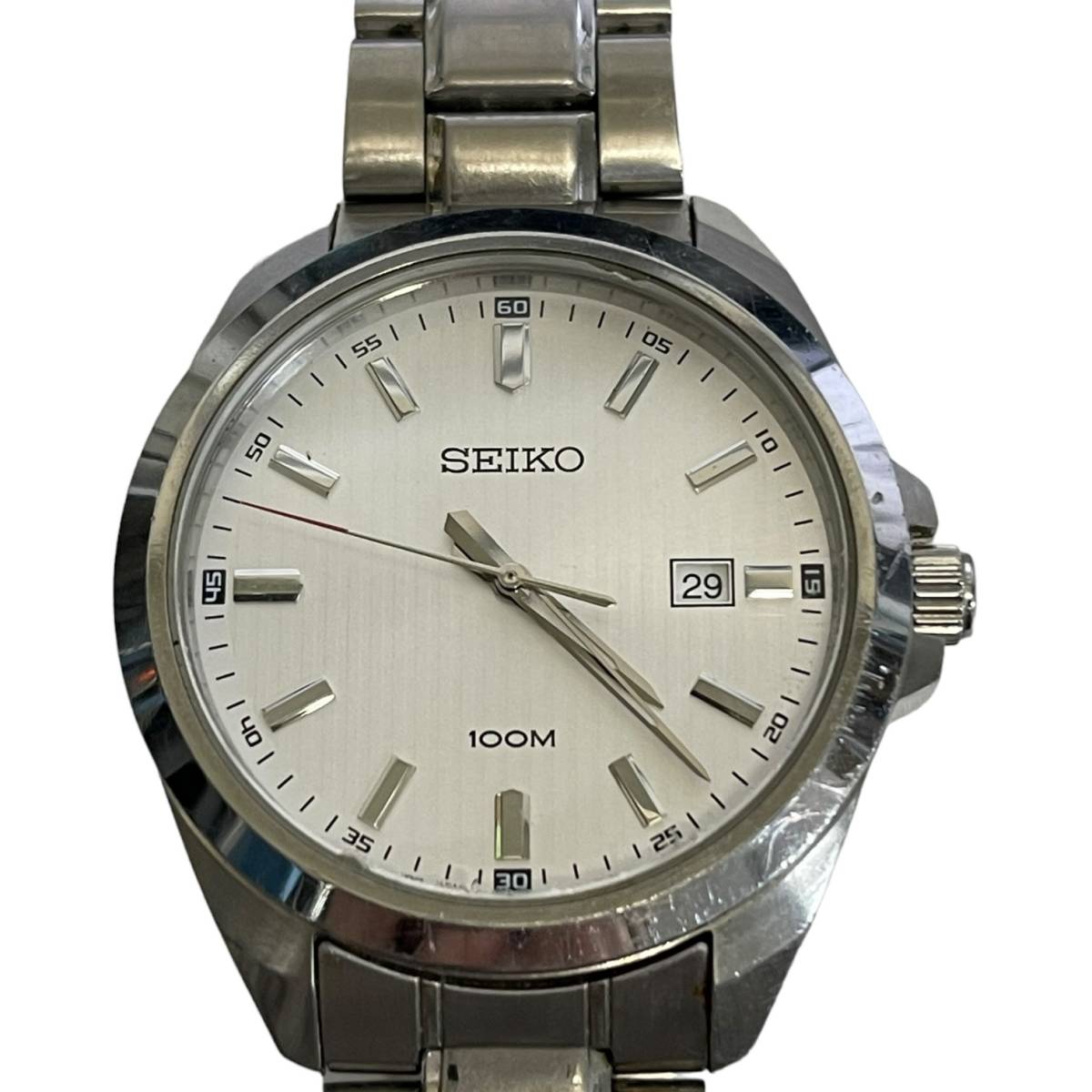 【中古品】SEIKO セイコー 100M 文字盤シルバー デイト クオーツ メンズ腕時計 箱無し 本体のみ hiL3567RO_画像1