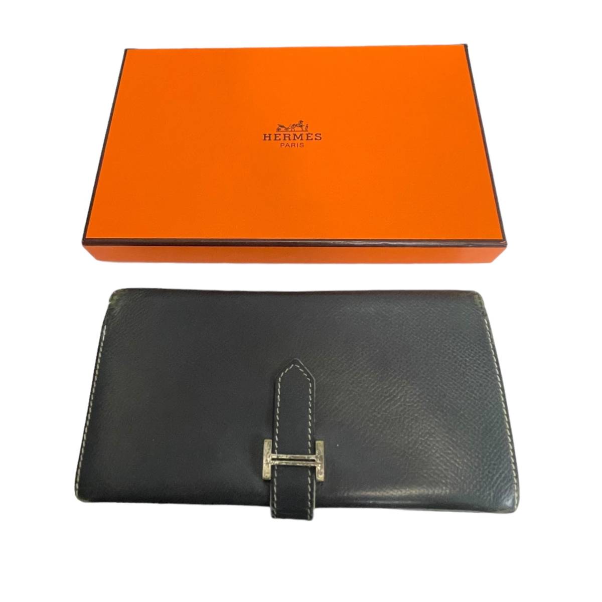 【中古品】HERMES エルメス ベアン 二つ折り財布 長財布 ブラック レディース財布 レザー 箱あり L59480RK