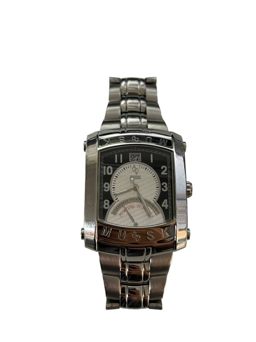 【ジャンク品】MUSK ムスク MA-2159 文字盤ブラック デイト クオーツ メンズ腕時計 コマあり 箱 hiL5849RO_画像4