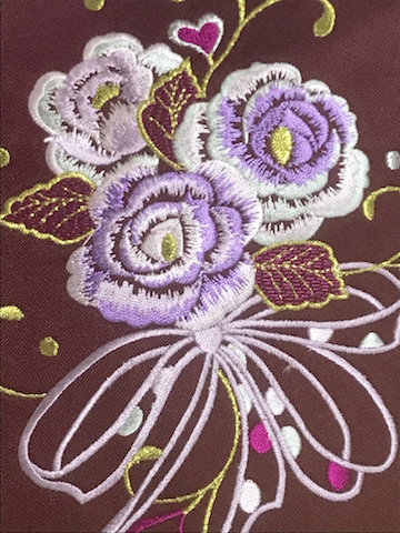 紐下95☆身長160-165☆刺繍花袴☆えんじ☆Lサイズ☆ポリエステル【花みやこ】_画像4