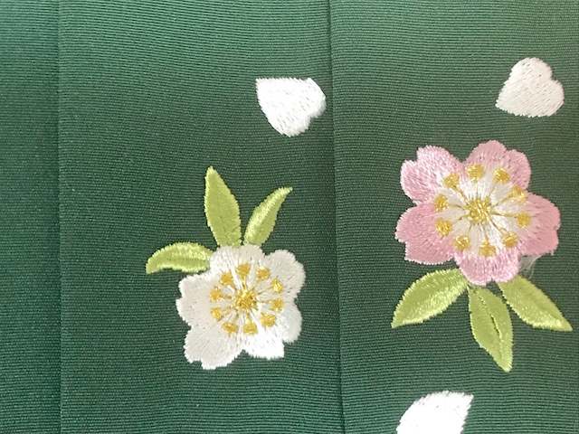 身長160-165☆さくら刺繍袴☆Lサイズ☆緑☆ポリエステル【花みやこ】_画像3