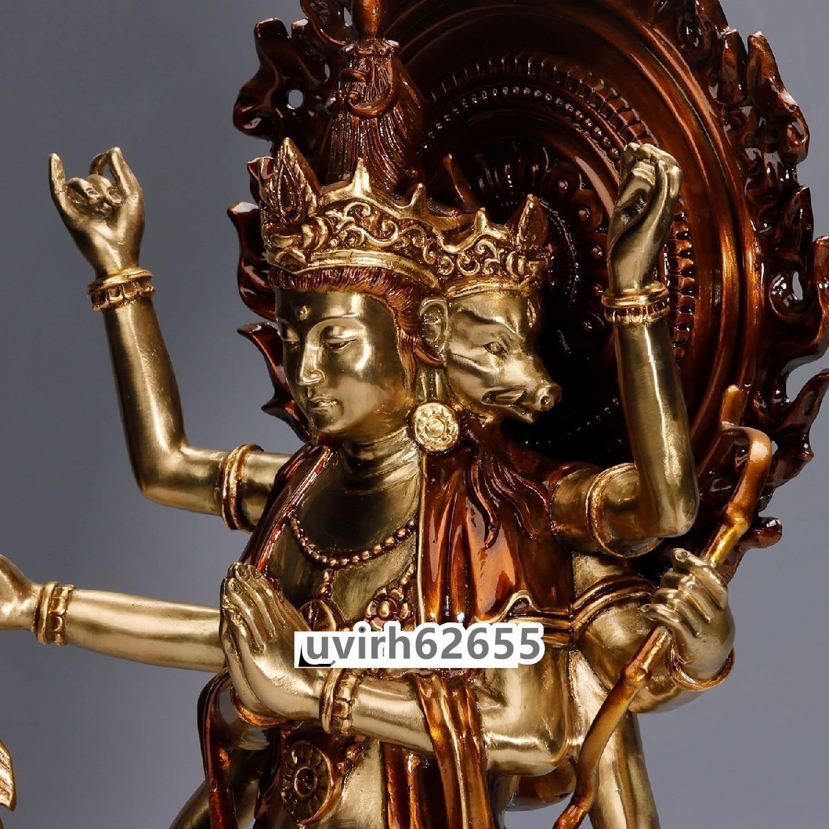 仏像【摩利支天立像】 真鍮製 （総高56cm、幅23cm、奥行き14cm） 守護神 仏像 フィギュア 諸天神 銅器_画像5