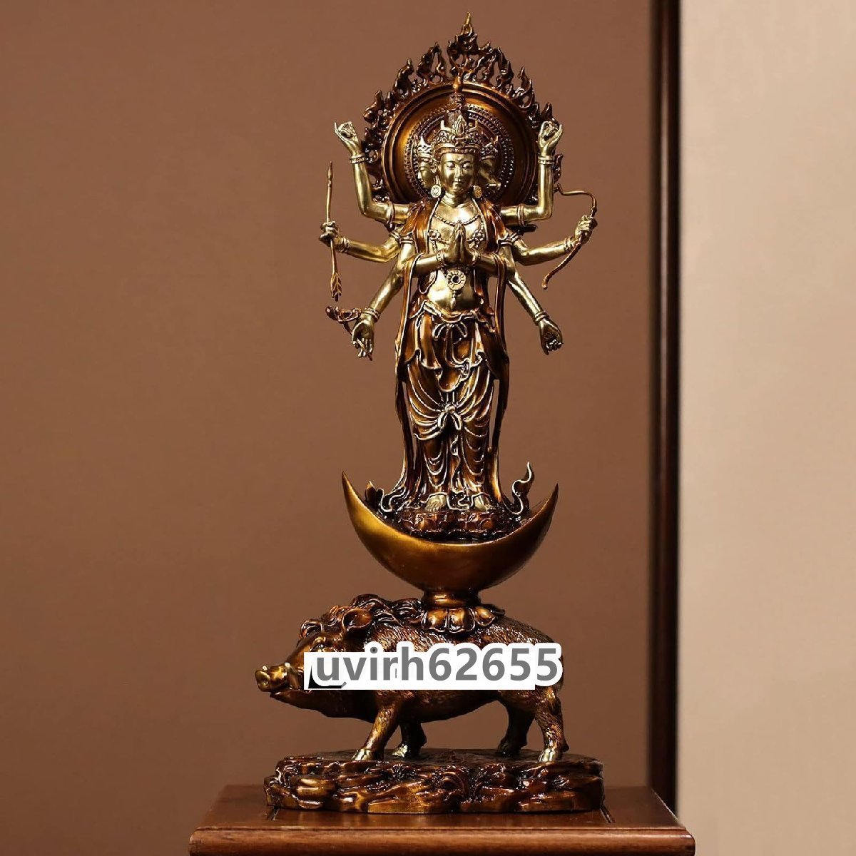 仏像【摩利支天立像】 真鍮製 （総高56cm、幅23cm、奥行き14cm） 守護神 仏像 フィギュア 諸天神 銅器_画像1