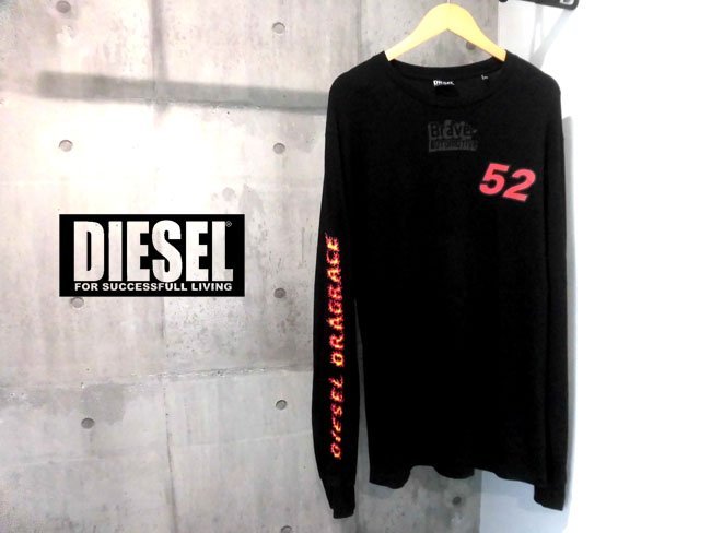 DIESEL ディーゼル 袖ロゴ ファイヤープリント 長袖Tシャツ3XL/ロゴプリント ロンTee XXXL/黒/メンズ/A03847 T-JUST-LS-C3 大きいサイズ_画像1