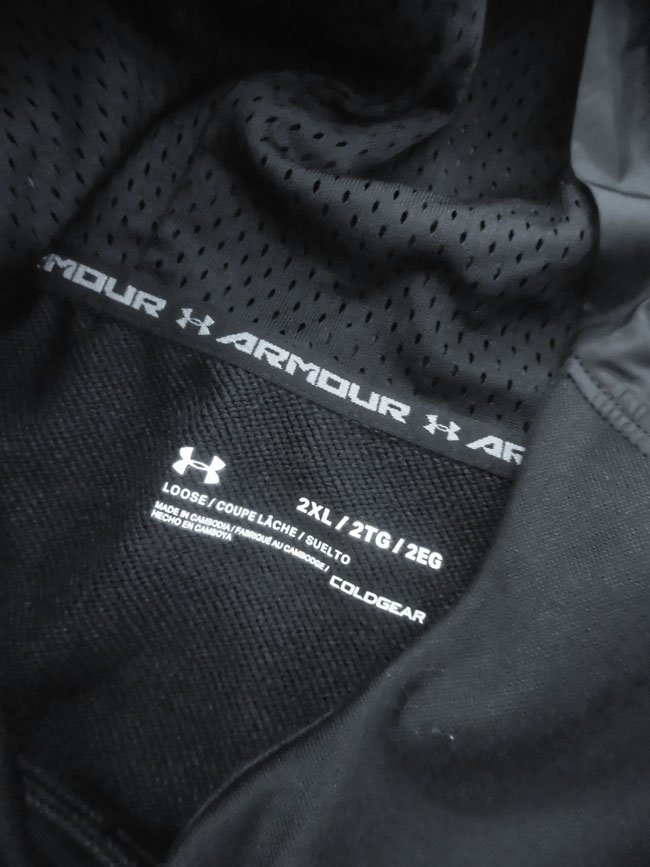 UNDER ARMOUR アンダーアーマー MK-1テリーフーディーXXL/ナイロン切替 プルオーバー パーカー2XL/黒 ブラック/メンズ/1327405_画像7