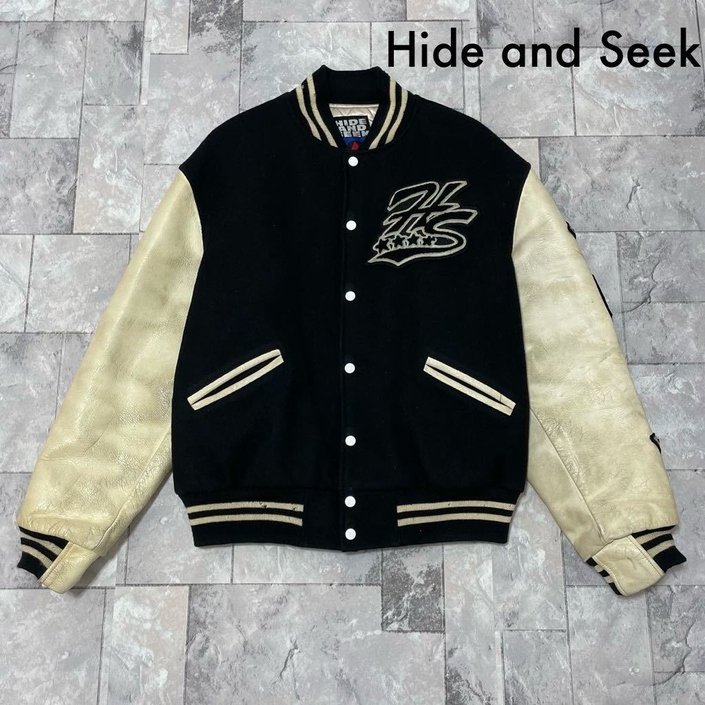 レア Hide and Seek ハイドアンドシーク スタジャン 袖革 レザー ワッペン 当時物 90s y2k ヴィンテージ サイズLL 玉SS1466