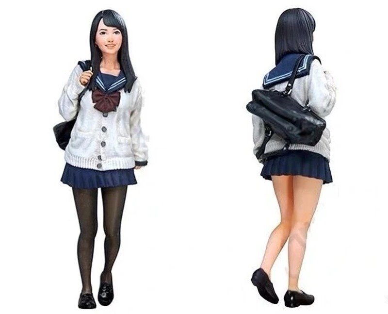 ミニチュア 女性 日本人 JK 女子高生 制服 登校 1/20スケール フィギュア コレクション おもちゃ 樹脂 レジン 未塗装 未組み立て p681_画像1