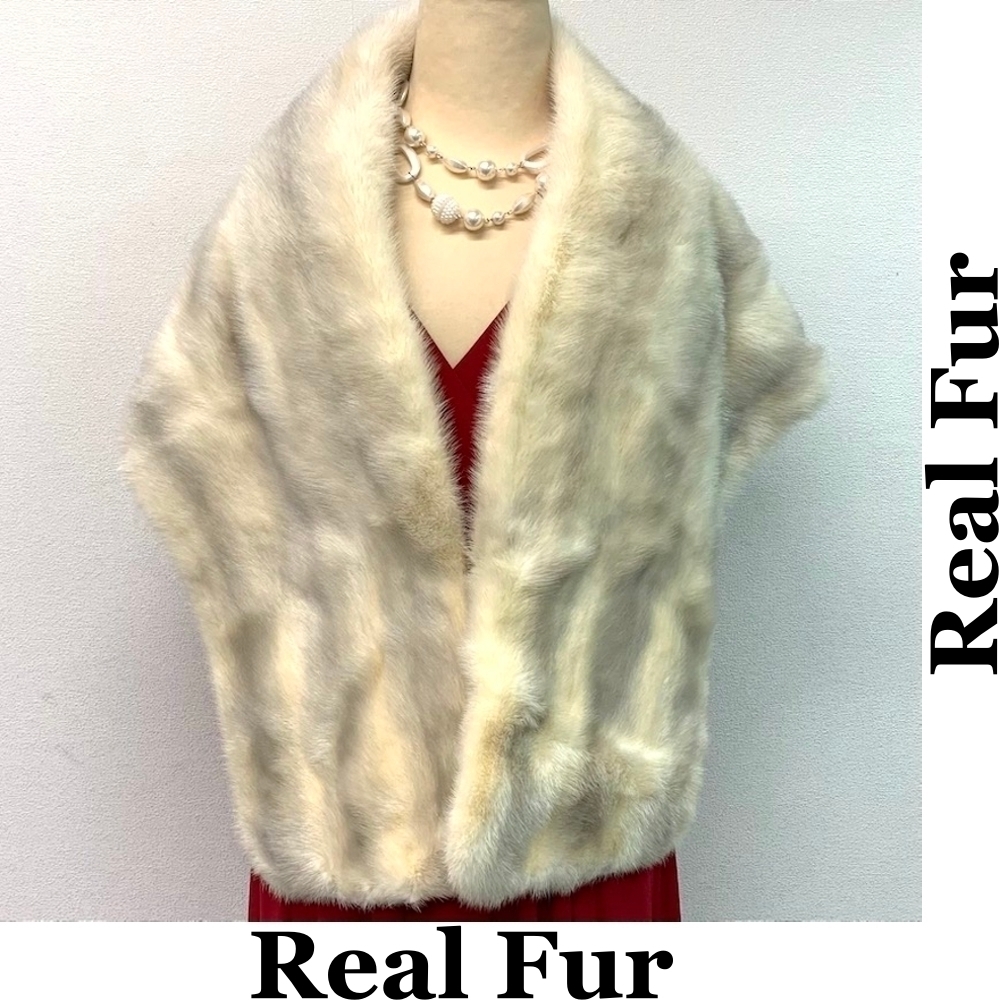MINK クロスミンク 本物毛皮 Real Fur リアルファー ストール ショール 35×142cm (N408)