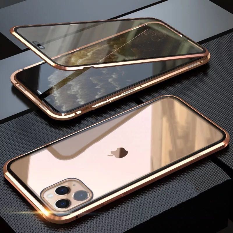 iPhone 11 ブルー 覗き見防止 両面強化ガラス 全面保護 アルミ合金 磁気吸着 耐衝撃 iPhone X S 11 12 13 14 15 Pro max mini Plus ケース