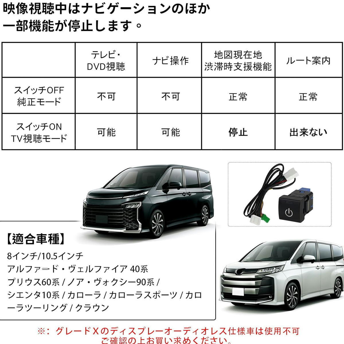 トヨタ アルファード ヴェルファイア 40系 TV キット ノア90系 ヴォクシー90系 テレビキャンセラー LEDスイッチ付　_画像8