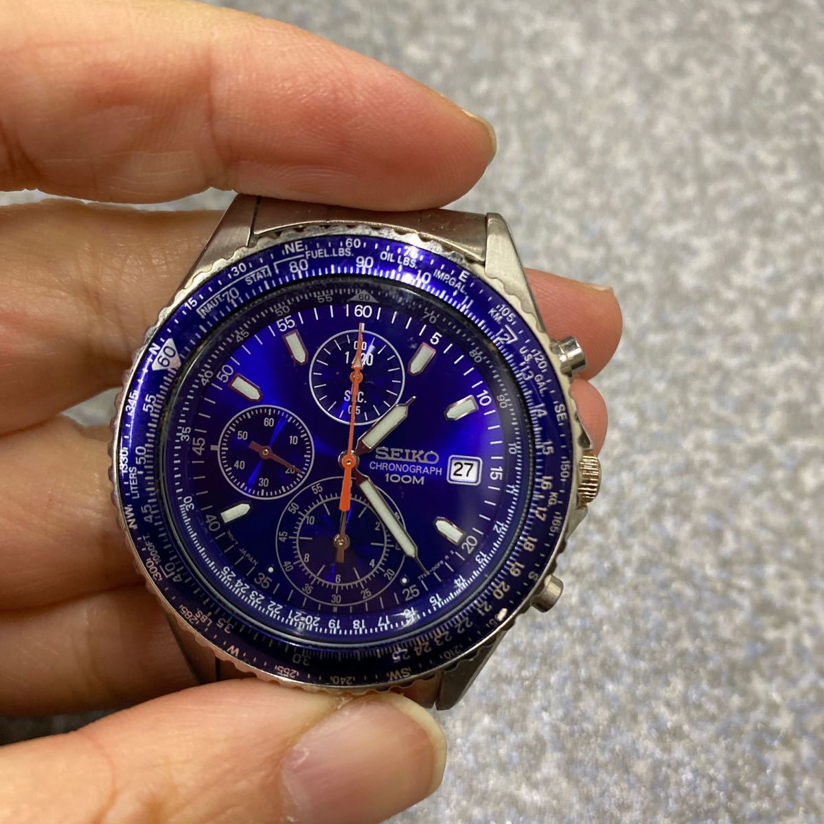 07196 SEIKO パイロットクロノグラフ 7T92-0CF0 ブルー　不動品　現状ジャンク品_画像2