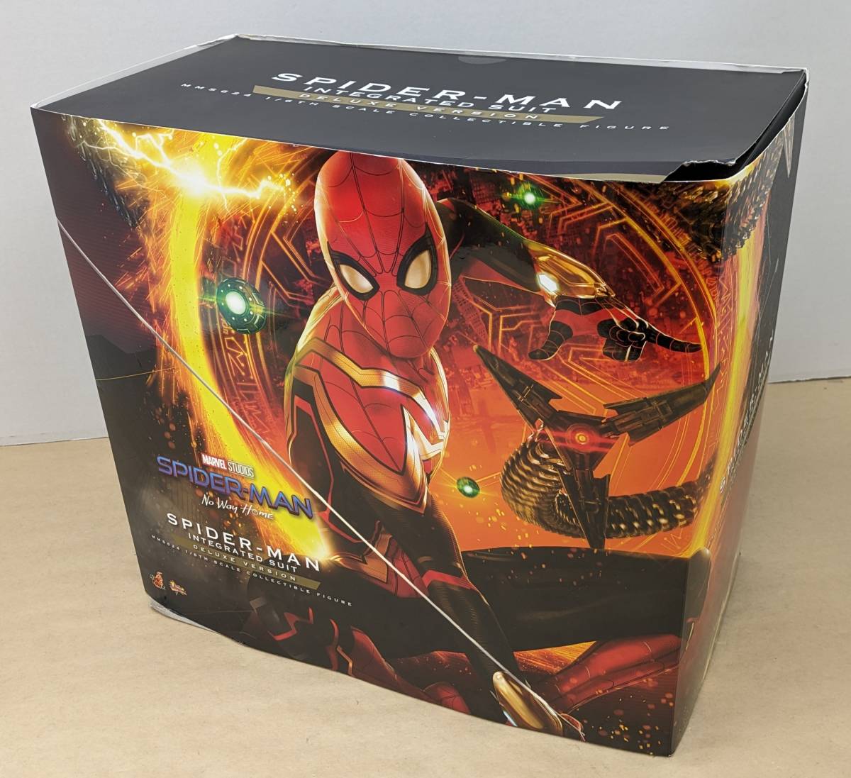 ◎D580/処分品!! HotToys MMS624 スパイダーマン インテグレーテッドスーツ版 /支柱パーツ一部欠品、箱傷み特大_画像1