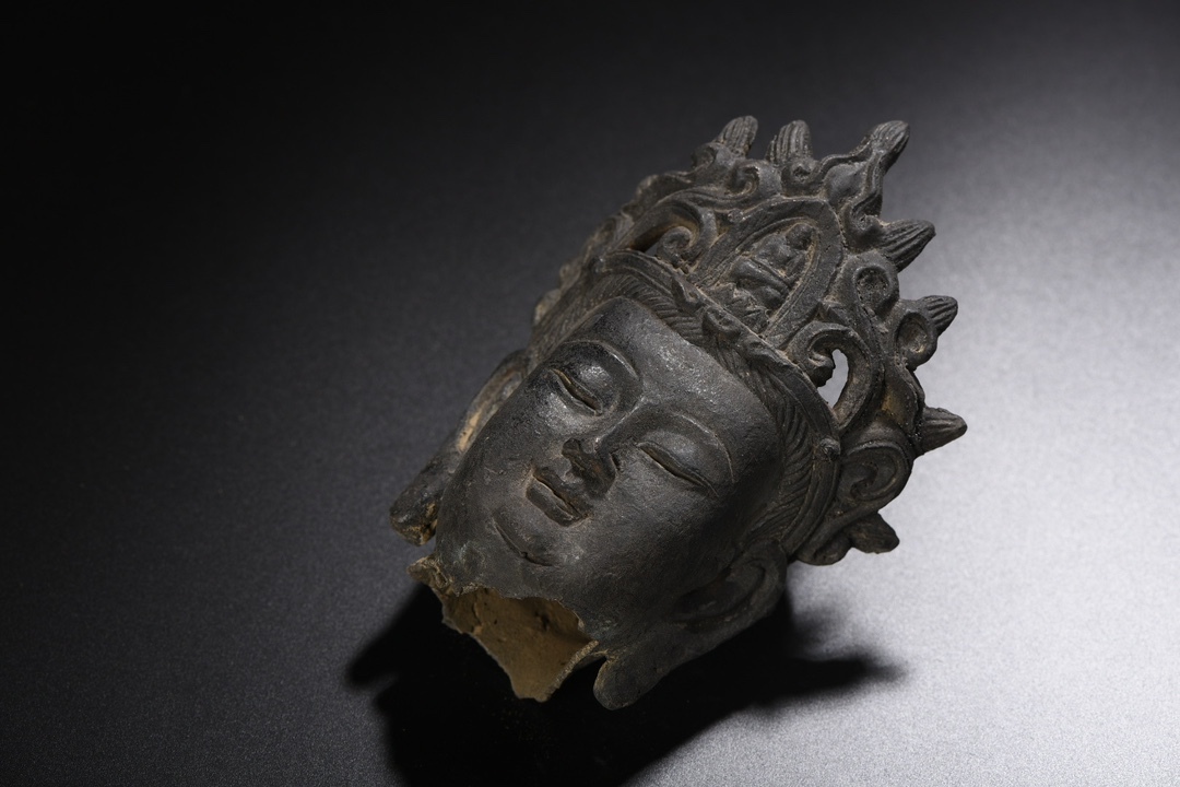 旧蔵 中國 清代 仏教 銅胎 観音頭像 仏像 仏教古美術 供養品 細密彫 時代物 置物 中国古美術 TWB16_画像1